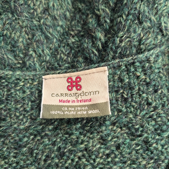Carraig Donn Womens Wool Cable Knit Cardigan Sweater Marled Green Size M Ireland - Picture 7 of 7